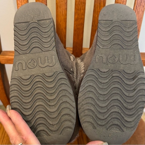 Mou Leather Shearling Crochet Stitch Extra Tall Boots Grey Platform Sole Size 5 - Picture 7 of 11